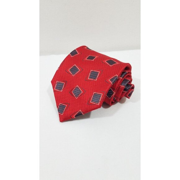 Jos. A. Bank Mens Necktie Red Geometric Squares Silk Tie Made In Italy - Picture 6 of 6